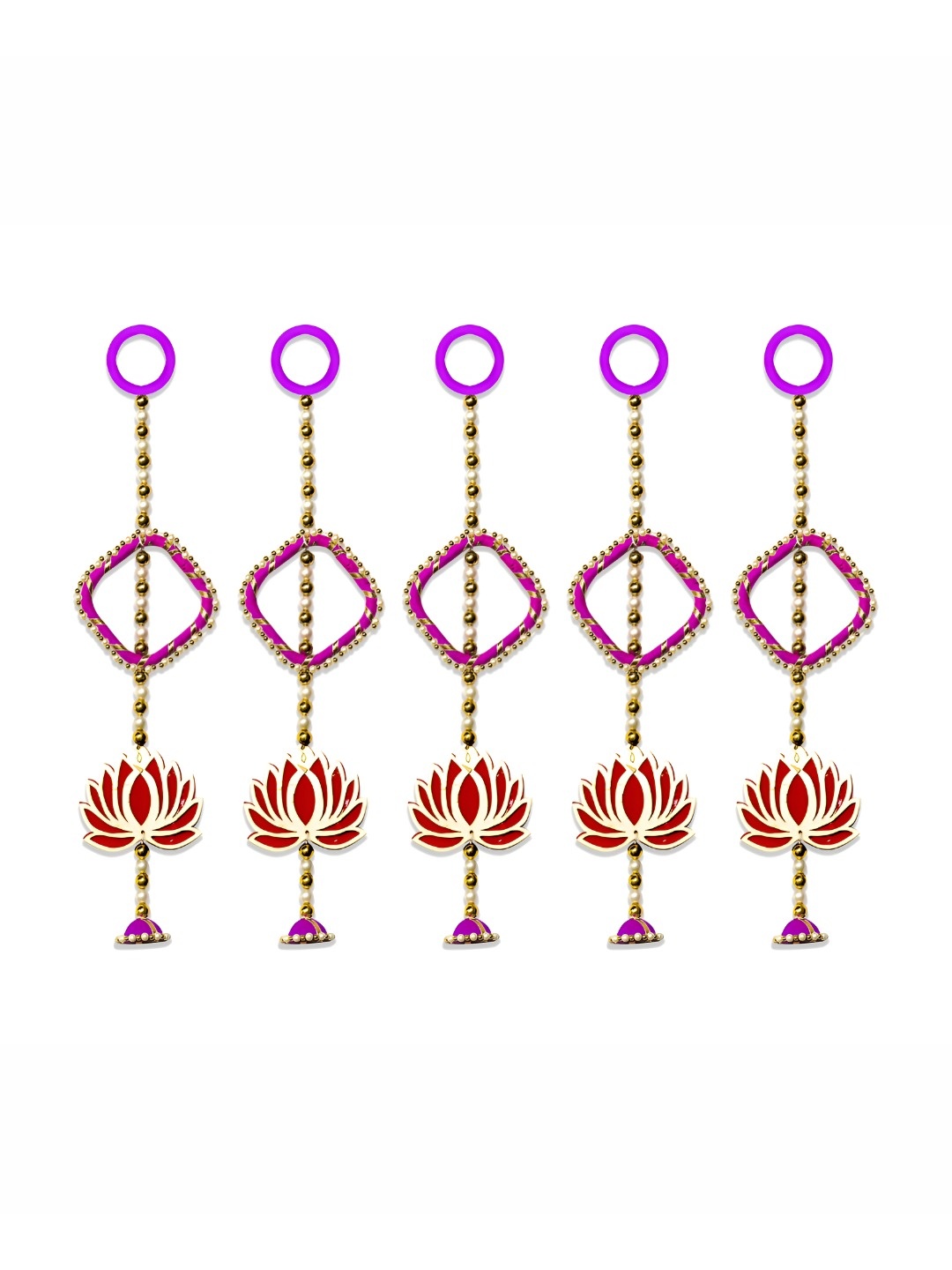 

iHandikart Red & Pink 5 Pieces Wall Hanging With Lotus Artificial Flowers