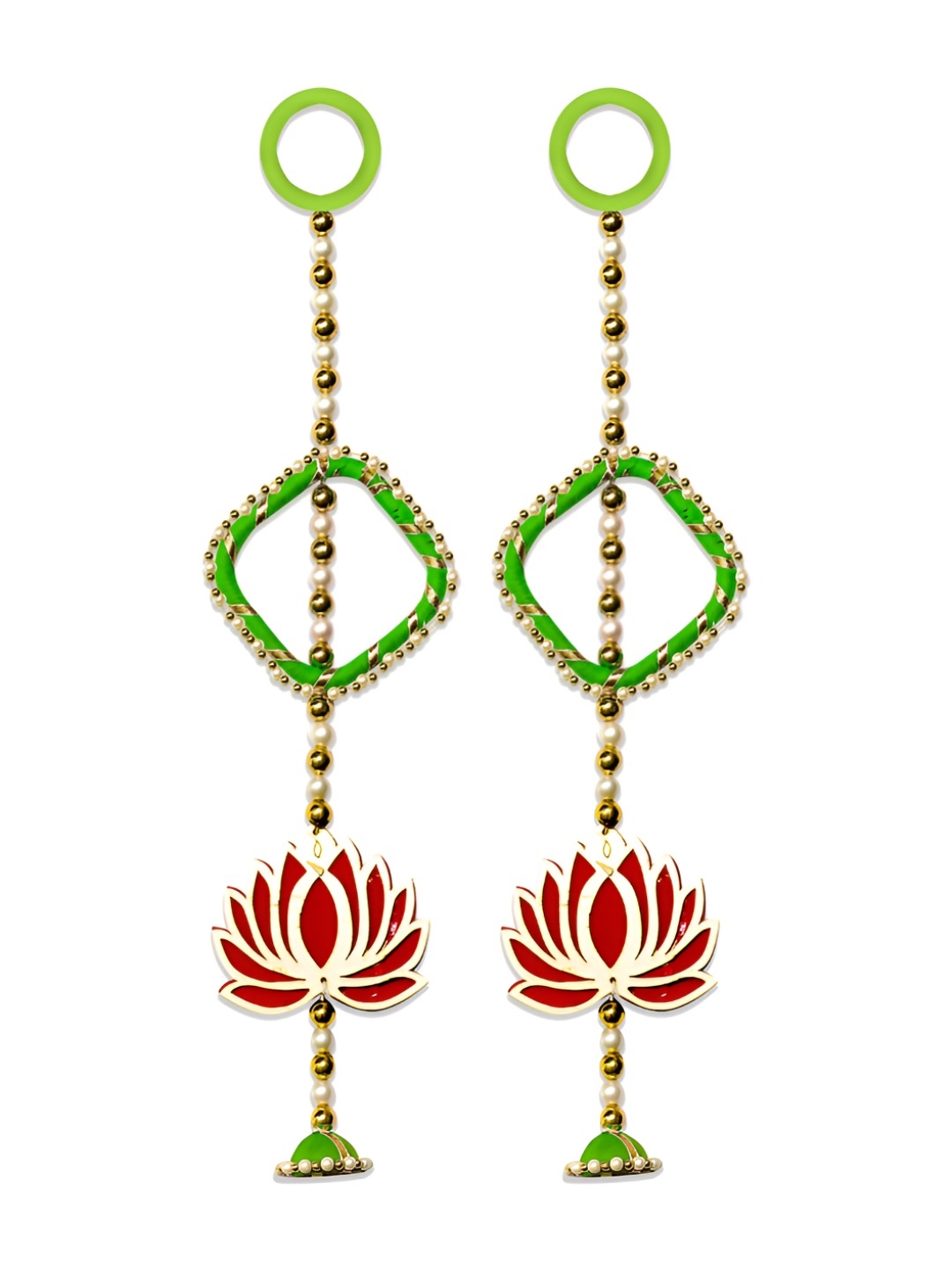 

iHandikart Red & Green 2 Pieces Wall Hanging With Lotus Artificial Flowers