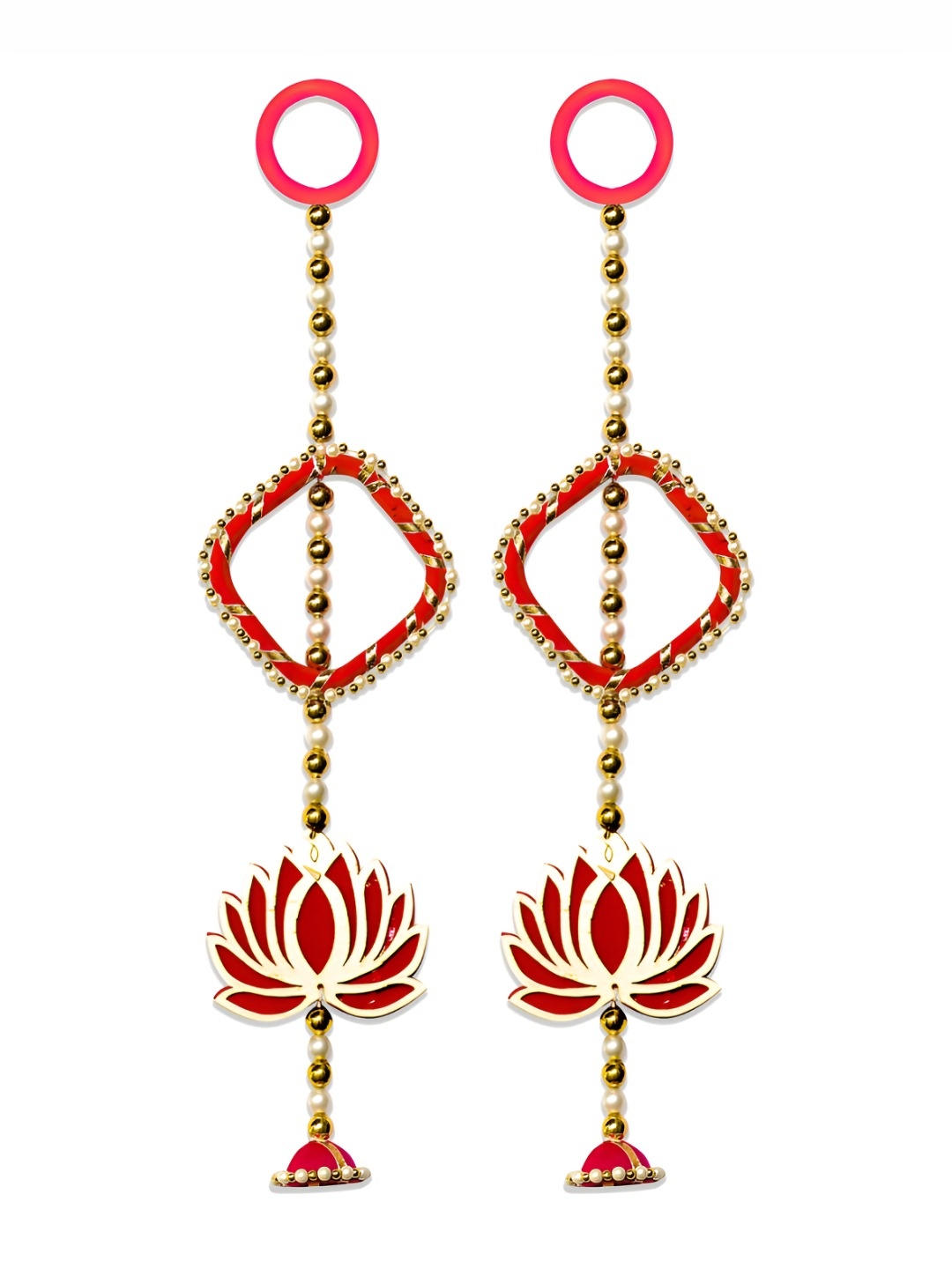 

iHandikart Red 2 Pieces Wall Hanging With Lotus Artificial Flowers