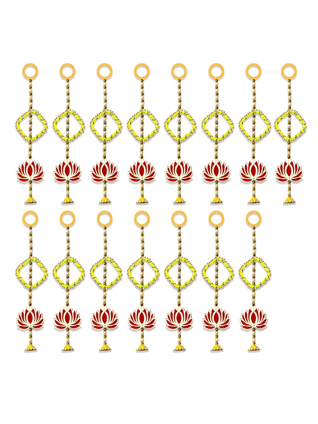 

iHandikart Red & Yellow 15 Pieces Wall Hanging With Lotus Artificial Flowers