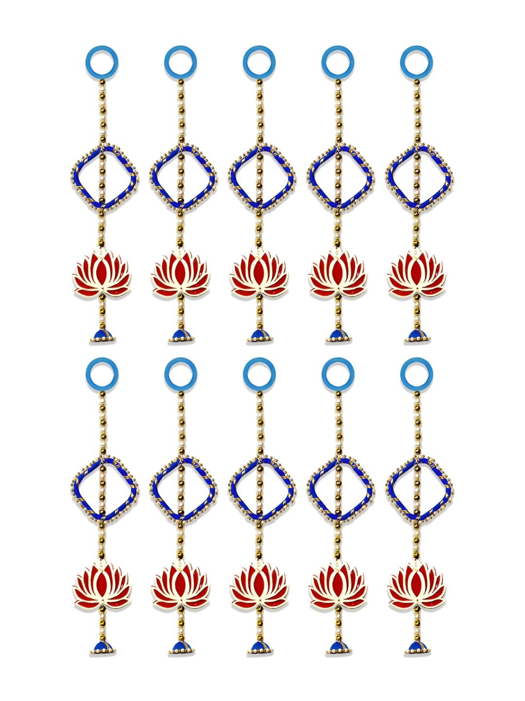 

iHandikart Red & Blue 10 Pieces Wall Hanging With Lotus Artificial Flowers