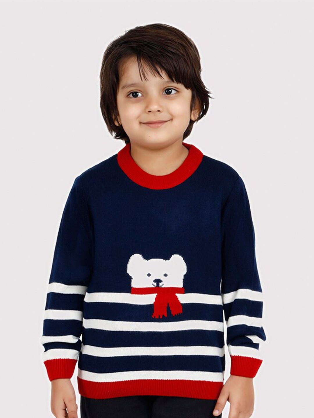 

JoE Hazel Boys Self Design Long Sleeves Acrylic Pullover, Navy blue