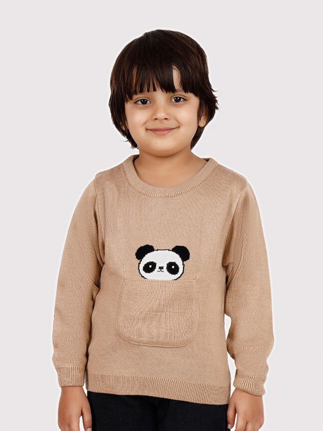 

JoE Hazel Boys Graphic Self Design Acrylic Pullover Sweater, Beige