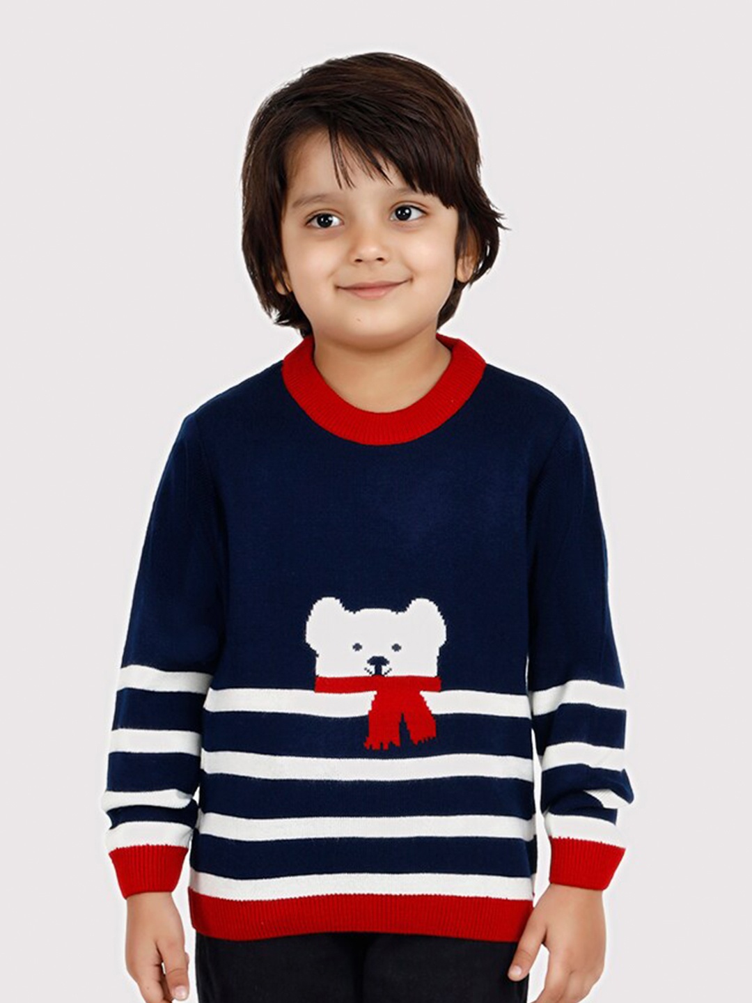 

JoE Hazel Boys Graphic Self Design Acrylic Pullover Christmas Sweater, Navy blue