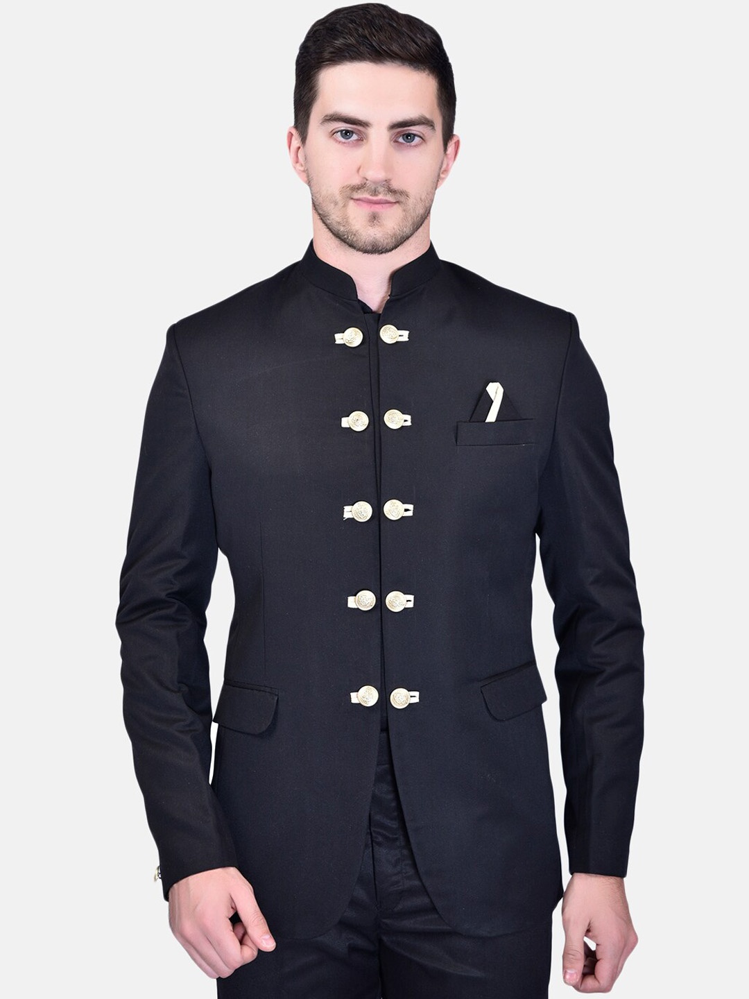 

PRINTCULTR Mandarin Collar Long Sleeves Regular Fit Bandhgala, Black