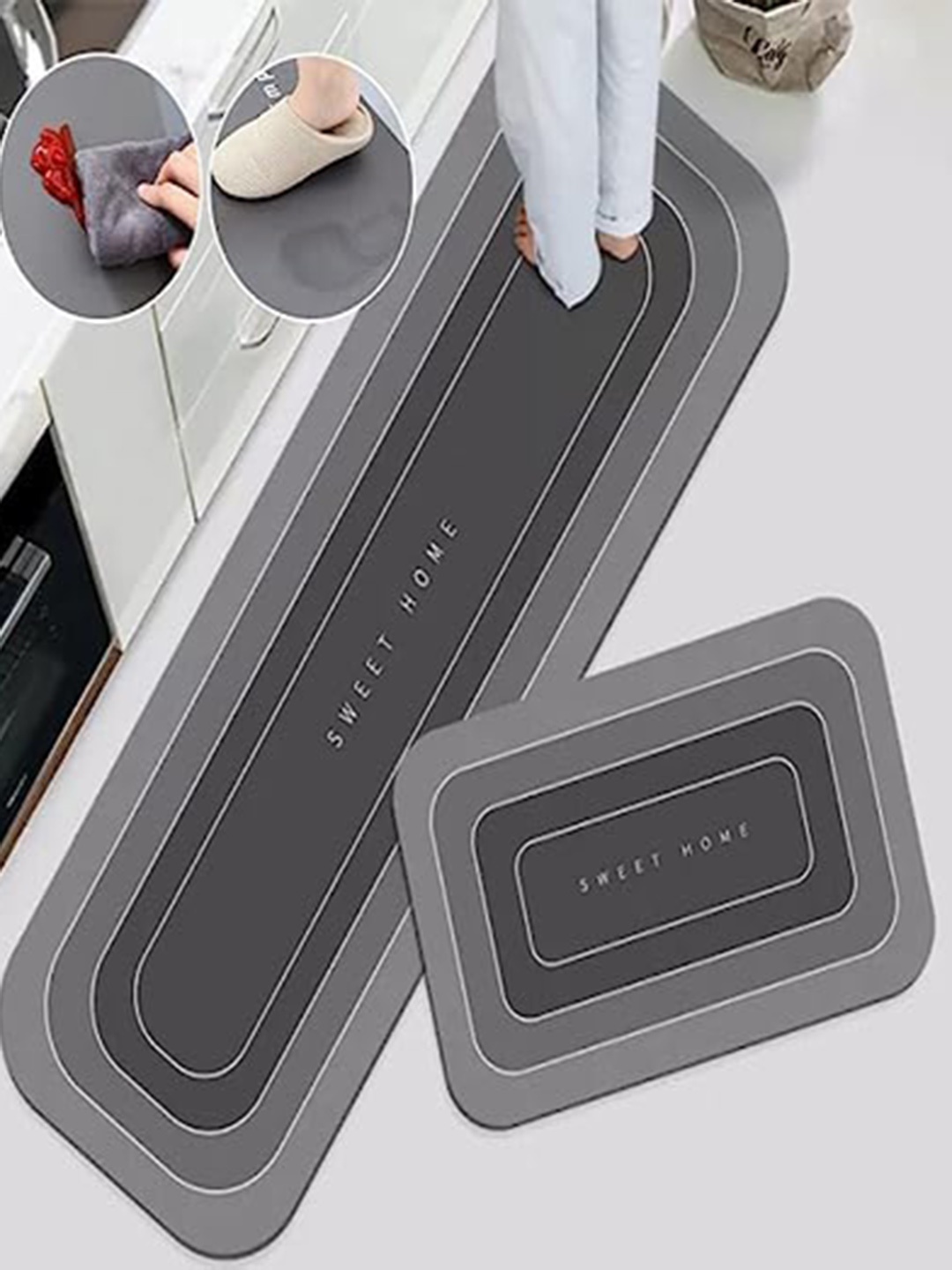 

HomeCloud Grey & Black 2 Pieces Geometric Pattern Anti-Skid Kitchen Mats