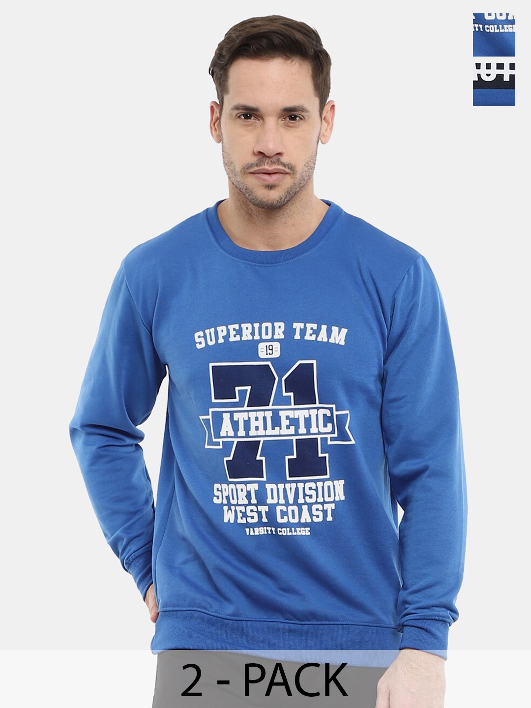 

V-Mart Pack Of 2 Typography Printed Pullover, Blue