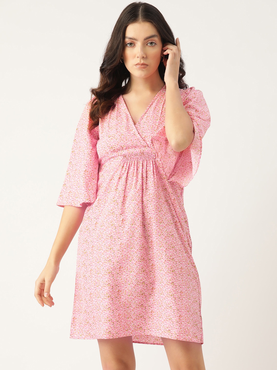 

ETC Floral Print Flared Sleeve Crepe Dress, Pink