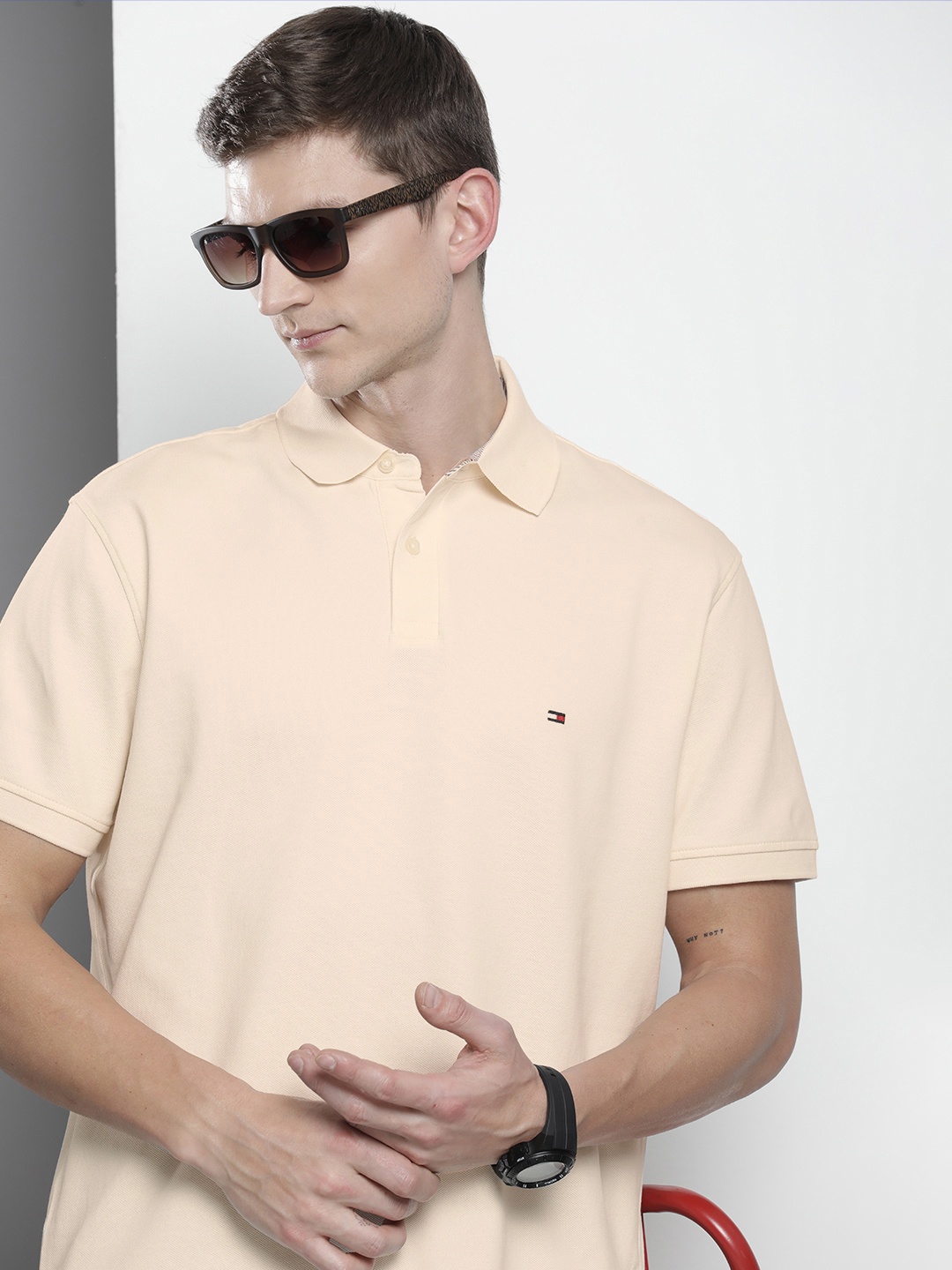 

Tommy Hilfiger Solid Classic Fit Short Sleeves Polo Collar T-shirt, Cream