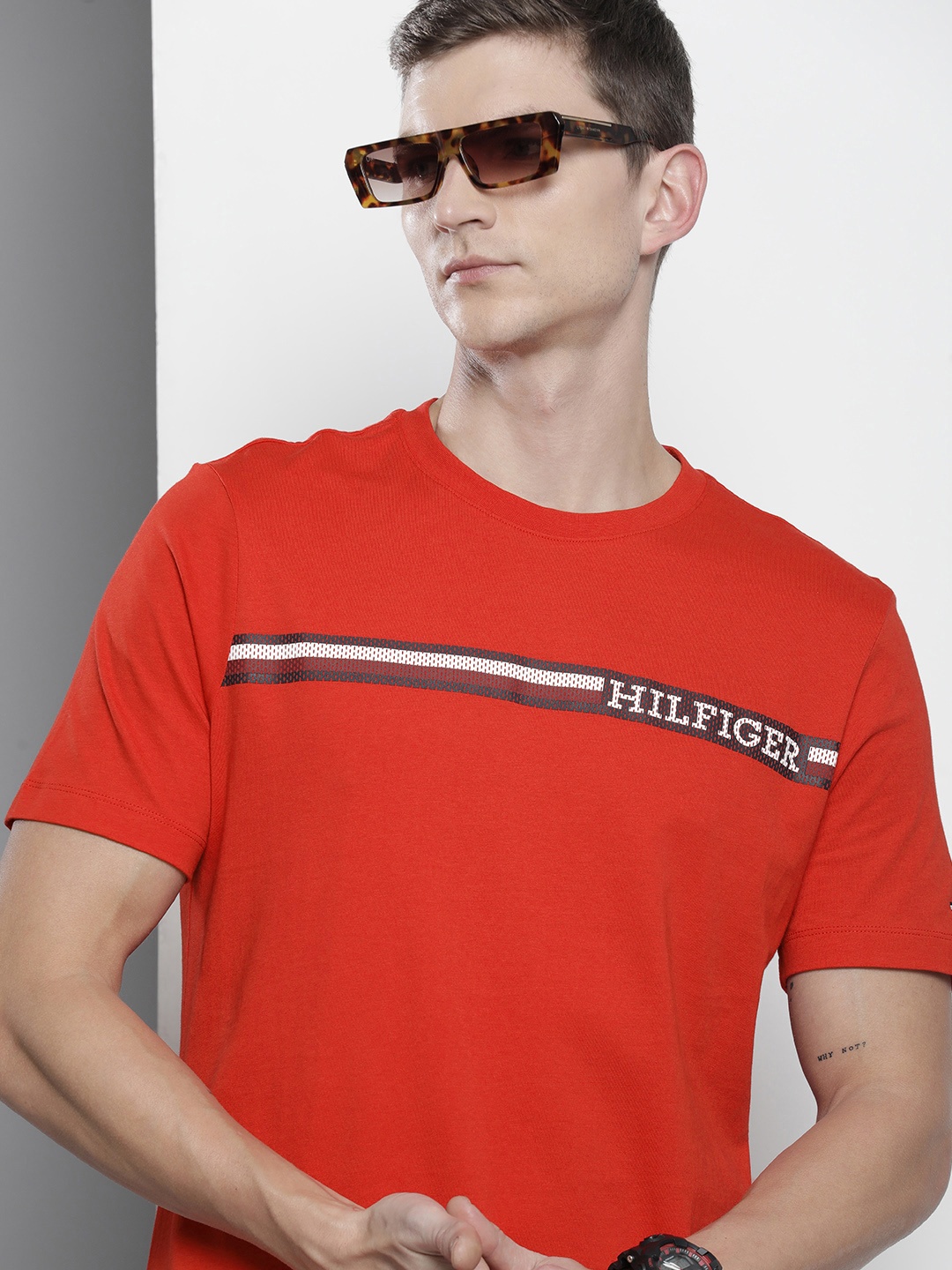 

Tommy Hilfiger Pure Cotton Striped Casual T-shirt, Red