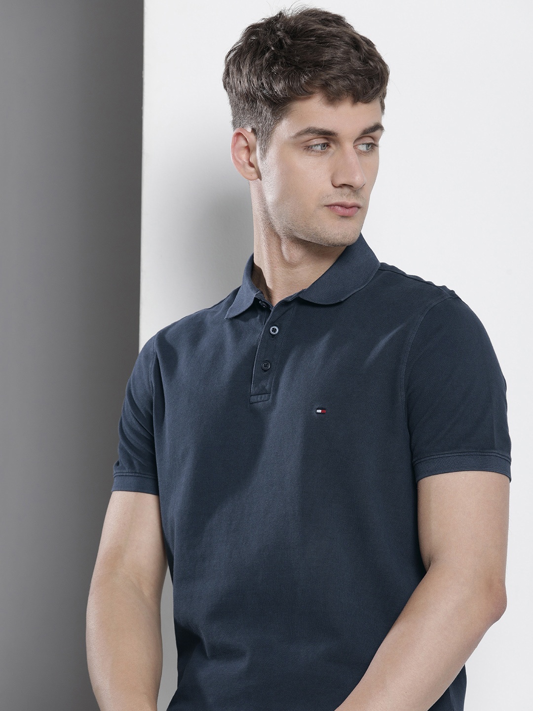 

Tommy Hilfiger Solid Polo Collar Pure Cotton T-shirt, Navy blue