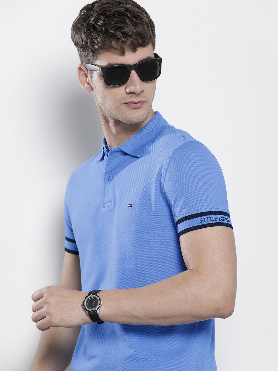 

Tommy Hilfiger Men Polo Collar Pure Cotton Slim Fit T-shirt, Blue