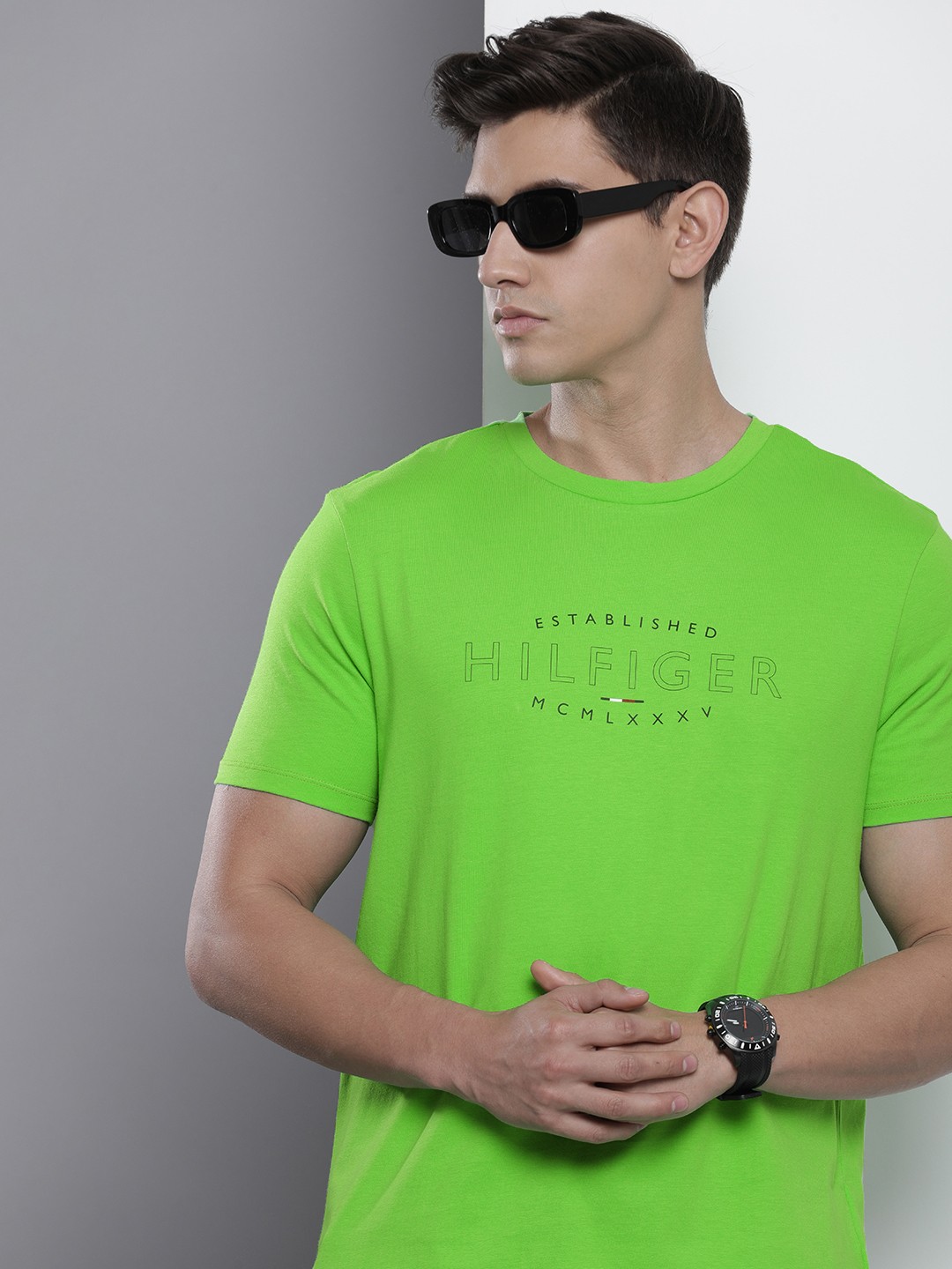 Tommy Hilfiger Typography Printed Pure Cotton T-shirt, Green