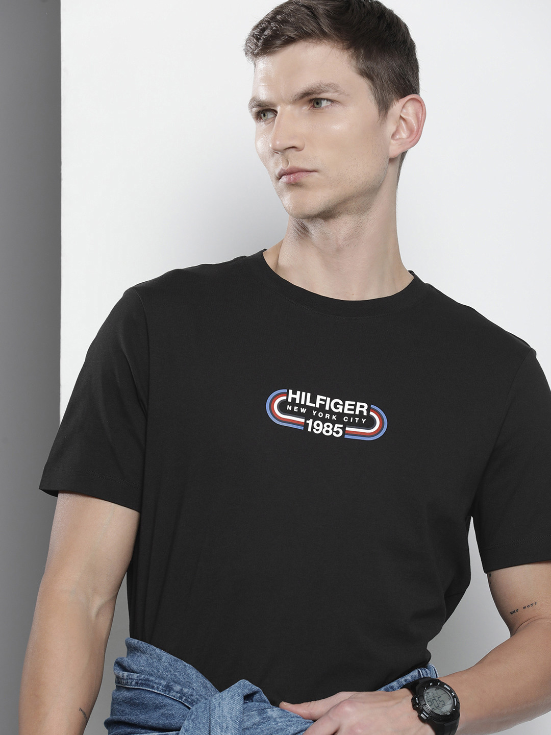 

Tommy Hilfiger Pure Cotton Brand Logo Printed T-shirt, Black