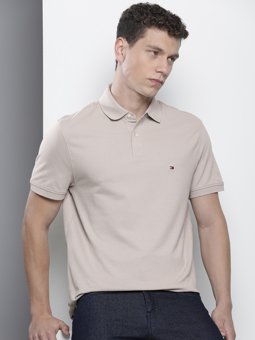 

Tommy Hilfiger Short Sleeves Solid Polo Collar T-shirt, Taupe