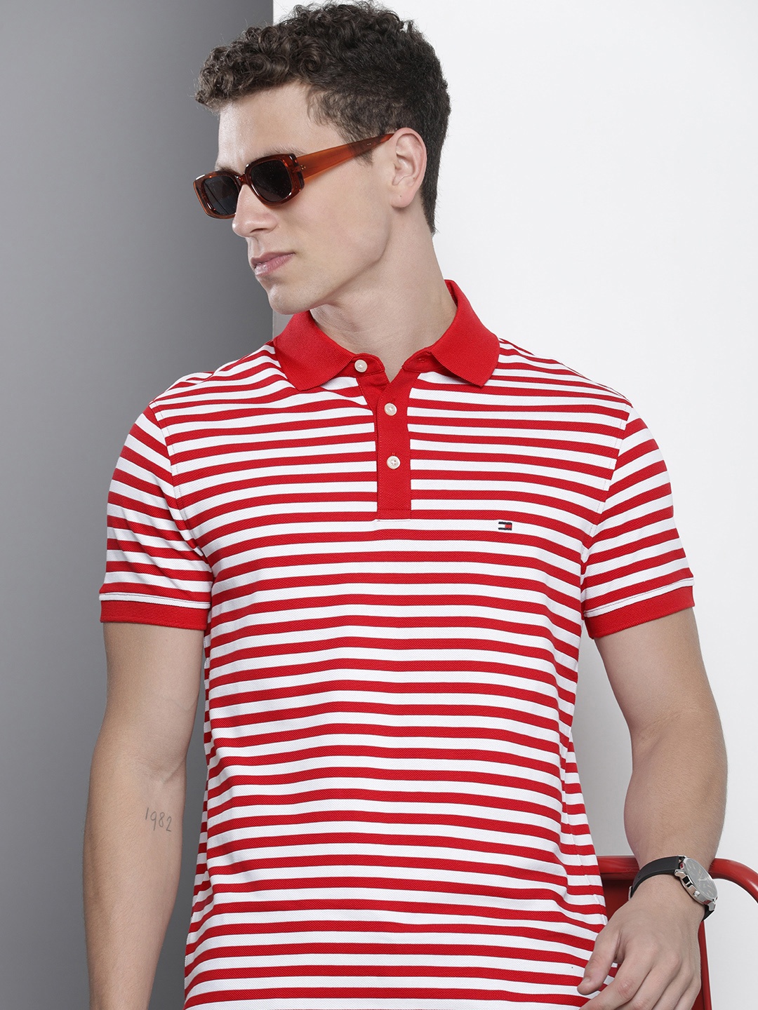 

Tommy Hilfiger Striped Polo Collar Slim Fit T-shirt, Red