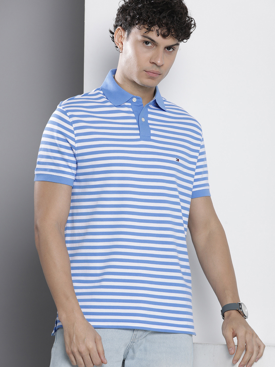 

Tommy Hilfiger Striped Polo Collar Casual T-shirt, Blue