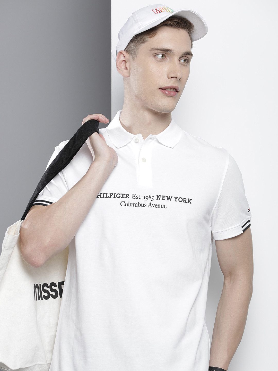 

Tommy Hilfiger Brand Logo Printed Polo Collar Pure Cotton T-shirt, White