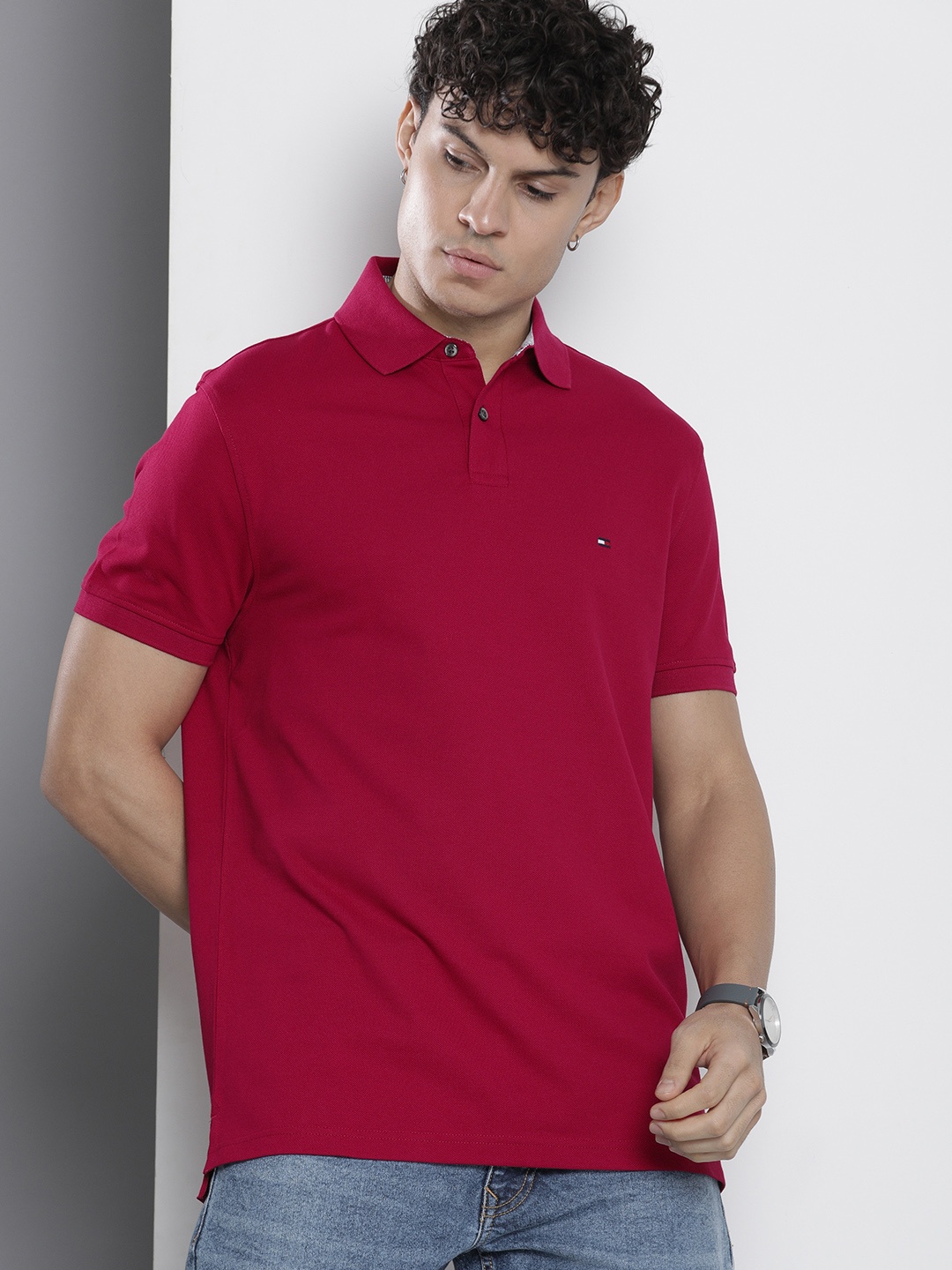 

Tommy Hilfiger Solid Short Sleeves Polo Collar T-shirt, Magenta
