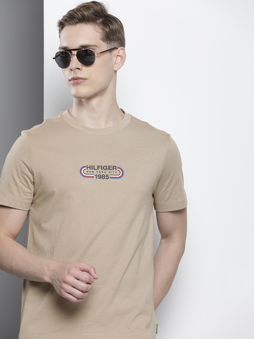 

Tommy Hilfiger Brand Logo Printed Pure Cotton T-shirt, Beige