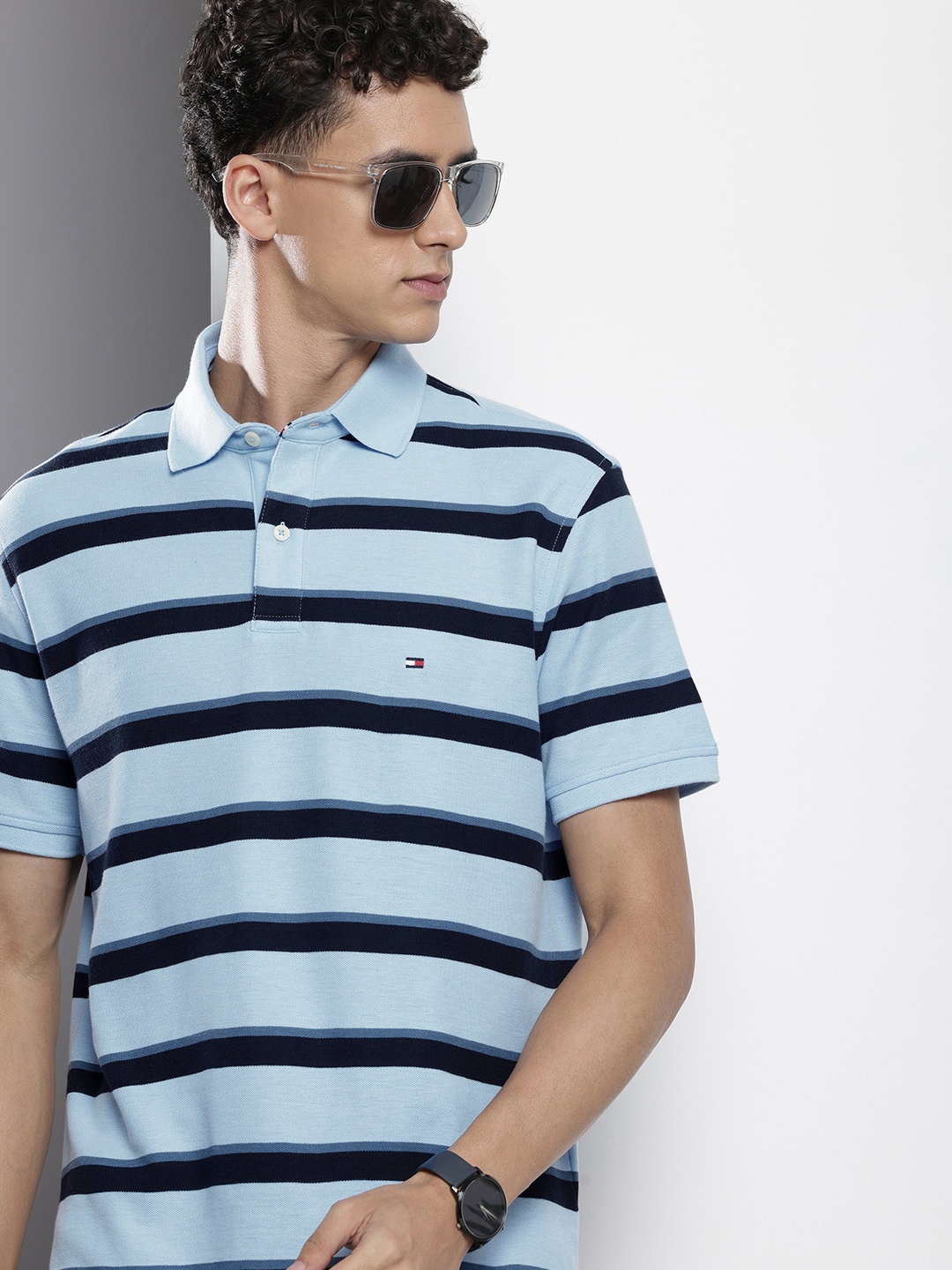 

Tommy Hilfiger Striped Polo Collar T-shirt, Blue