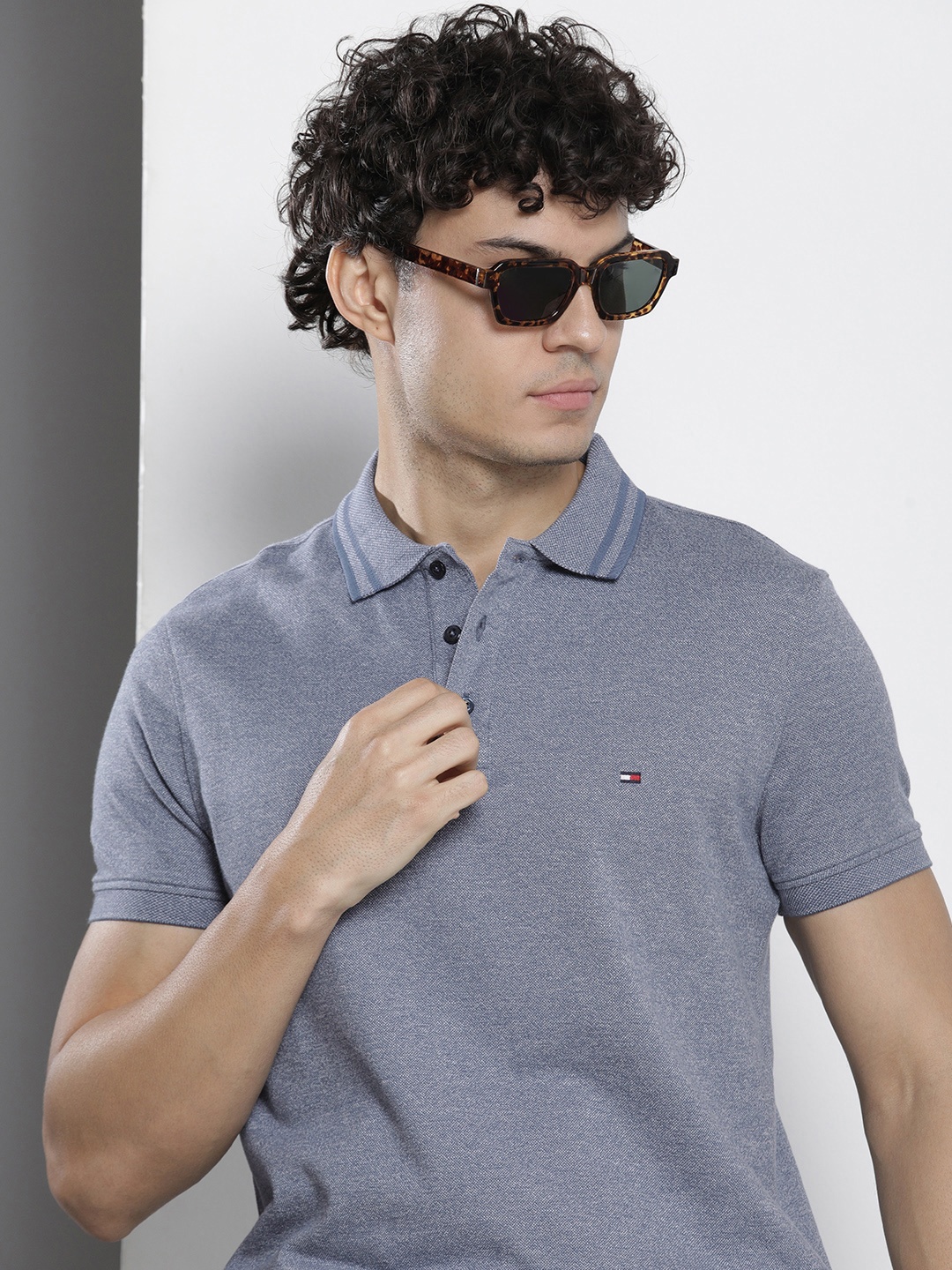 

Tommy Hilfiger Men Polo Collar Pure Cotton Slim Fit T-shirt, Blue