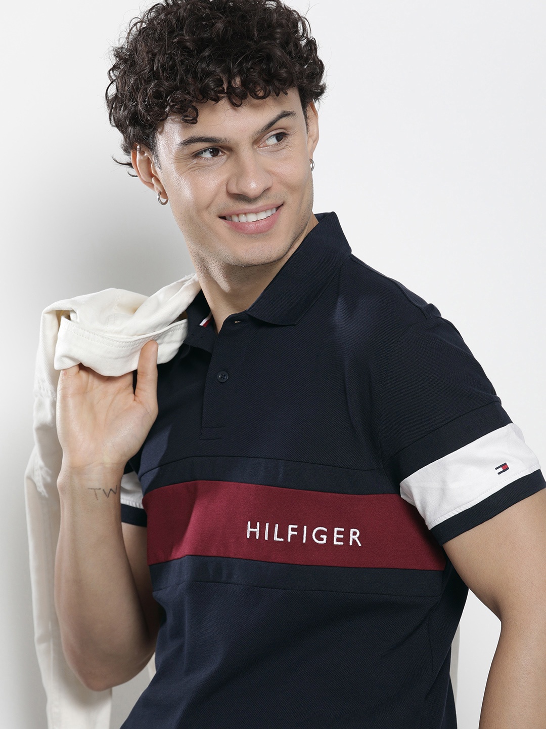 

Tommy Hilfiger Men Polo Collar Pure Cotton T-shirt, Navy blue