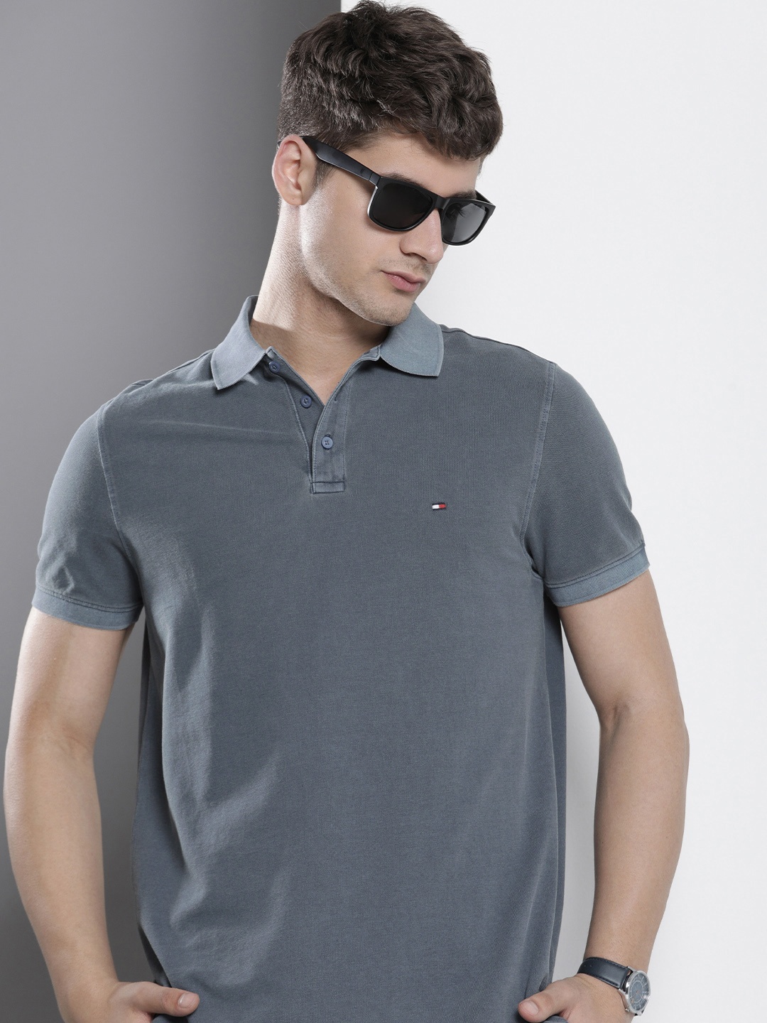 

Tommy Hilfiger Men Polo Collar Pure Cotton T-shirt, Blue