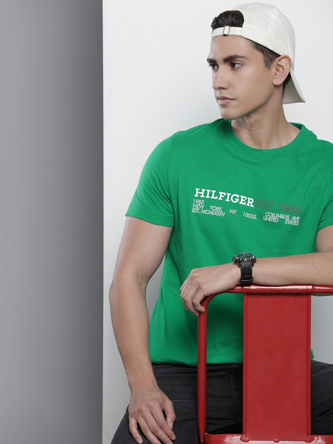 

Tommy Hilfiger Brand Logo Printed Pure Cotton Slim Fit T-shirt, Green