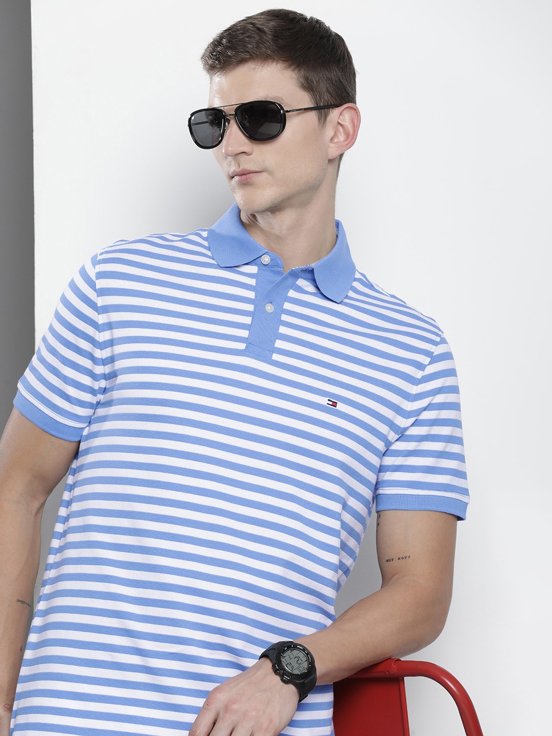 

Tommy Hilfiger Striped Polo Collar T-shirt, Blue