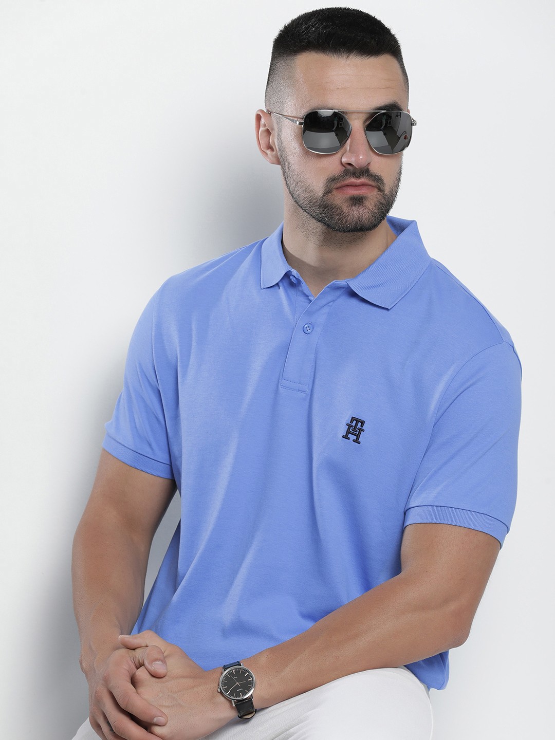 

Tommy Hilfiger Pure Cotton Polo Collar Casual T-shirt, Blue