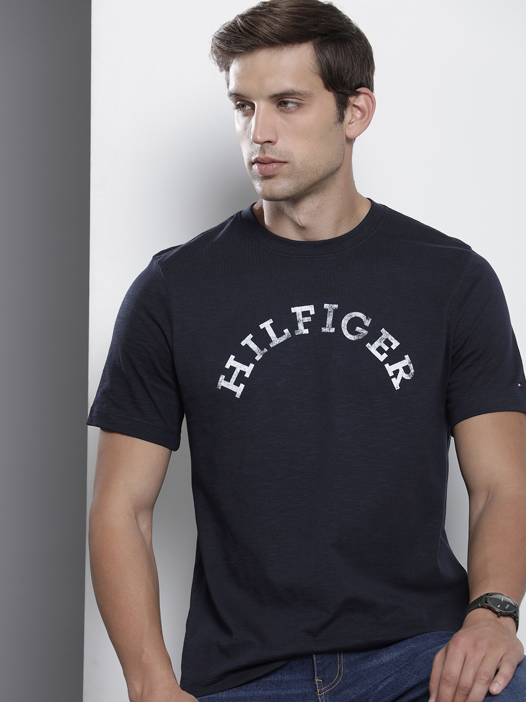 

Tommy Hilfiger Pure Cotton Brand Logo Printed T-shirt, Navy blue