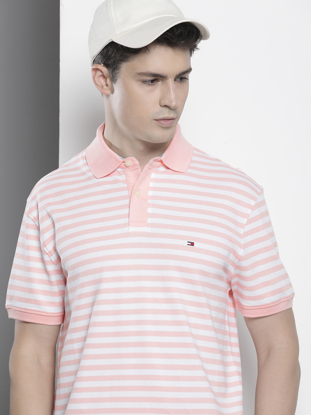 

Tommy Hilfiger Classic Fit Striped Polo Collar Casual T-shirt, Peach