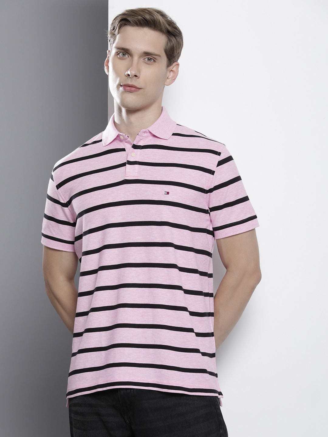 

Tommy Hilfiger Striped Polo Collar T-shirt, Pink