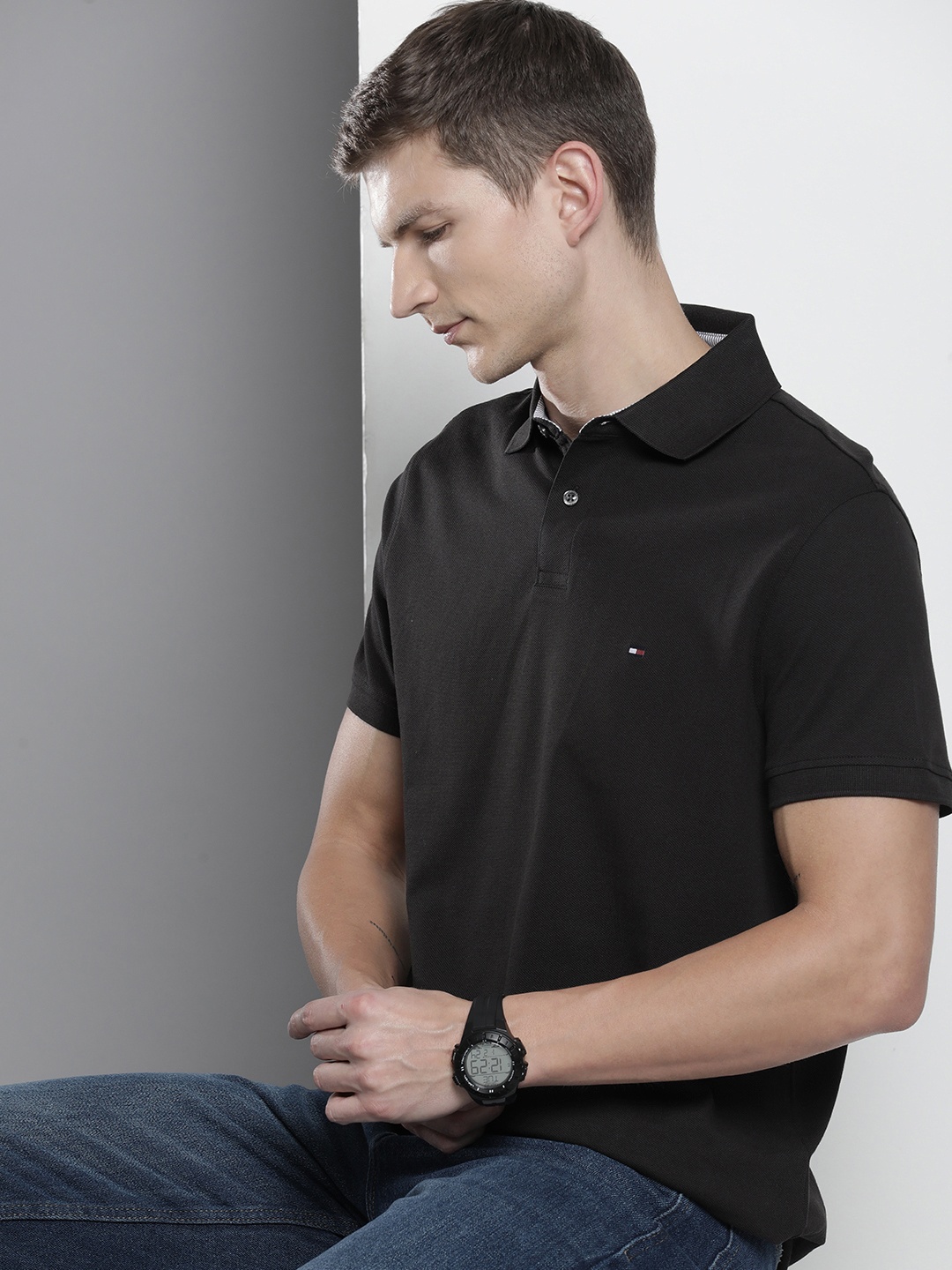 

Tommy Hilfiger Solid Regular Fit Short Sleeves Polo Collar T-shirt, Black