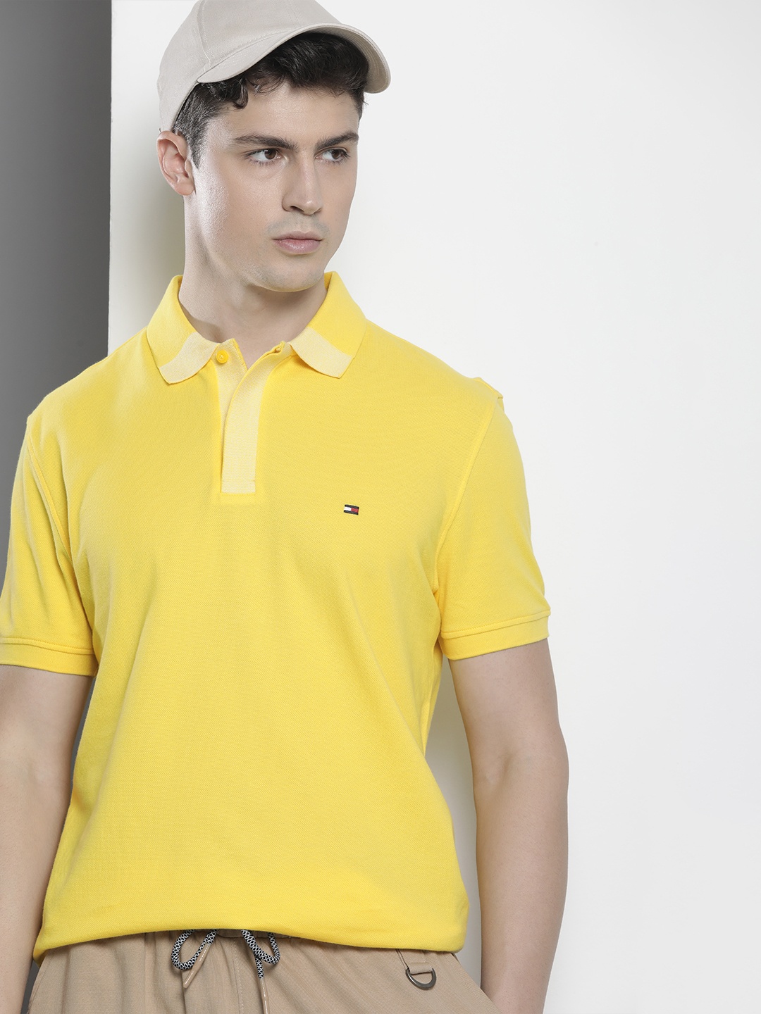 

Tommy Hilfiger Men Polo Collar Pure Cotton T-shirt, Yellow