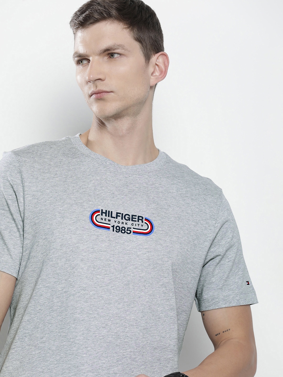 

Tommy Hilfiger Typography Printed Pure Cotton T-shirt, Grey