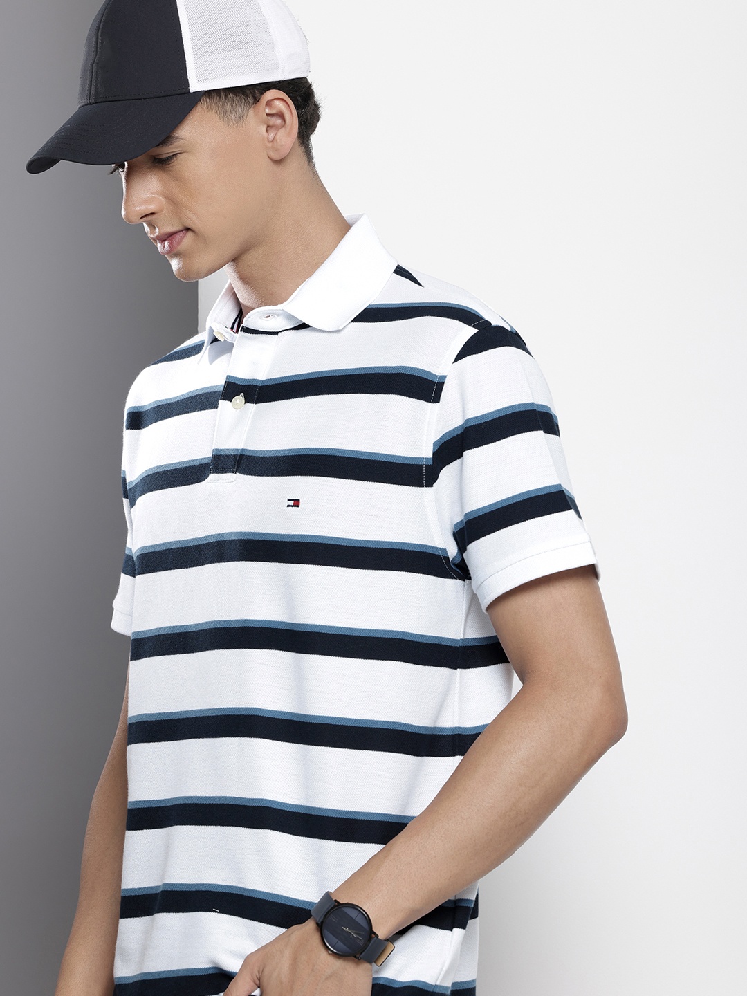 

Tommy Hilfiger Striped Polo Collar T-shirt, White