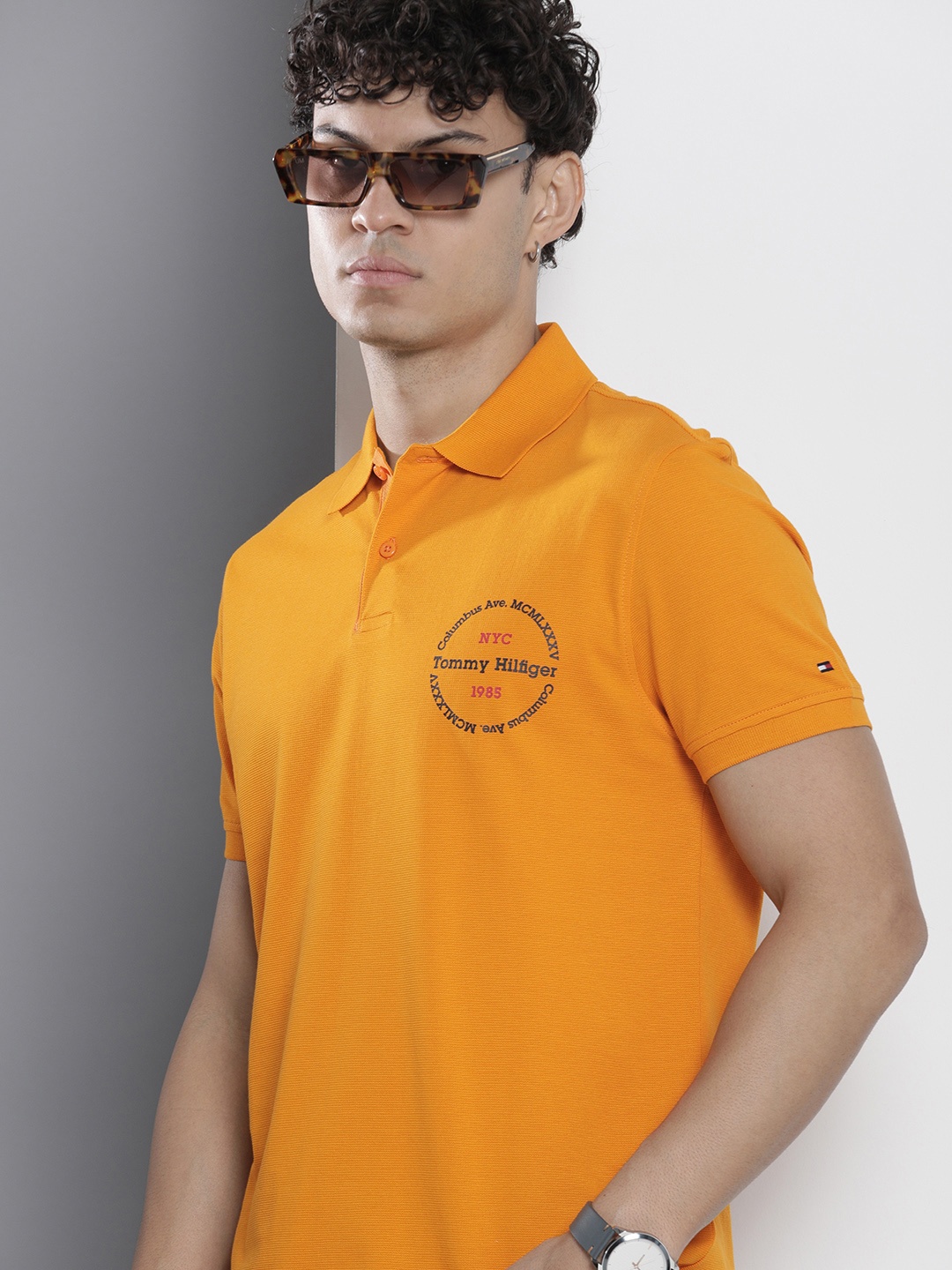 

Tommy Hilfiger Brand Logo Printed Polo Collar Pure Cotton T-shirt, Orange