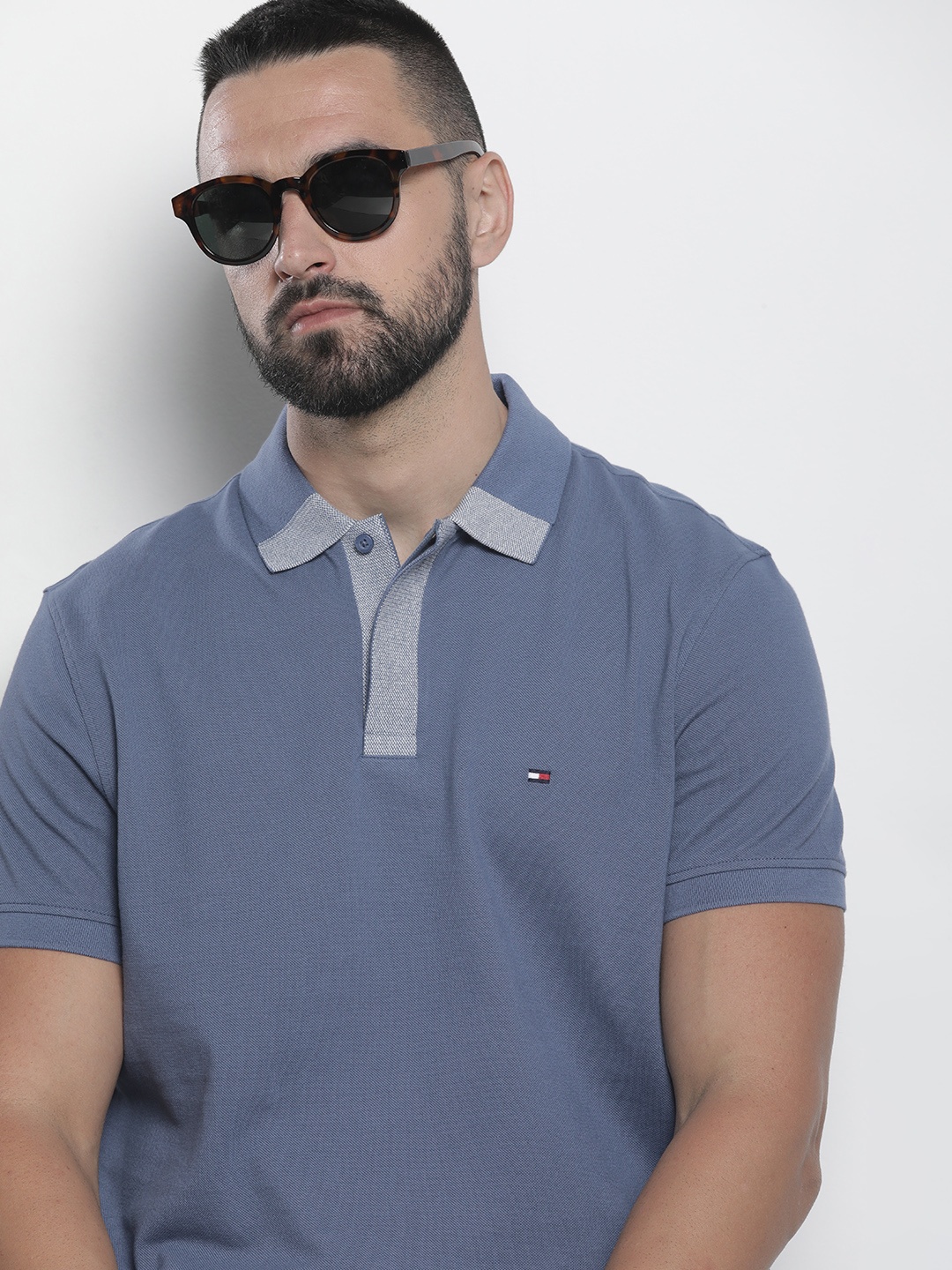 

Tommy Hilfiger Men Polo Collar Pure Cotton T-shirt, Blue