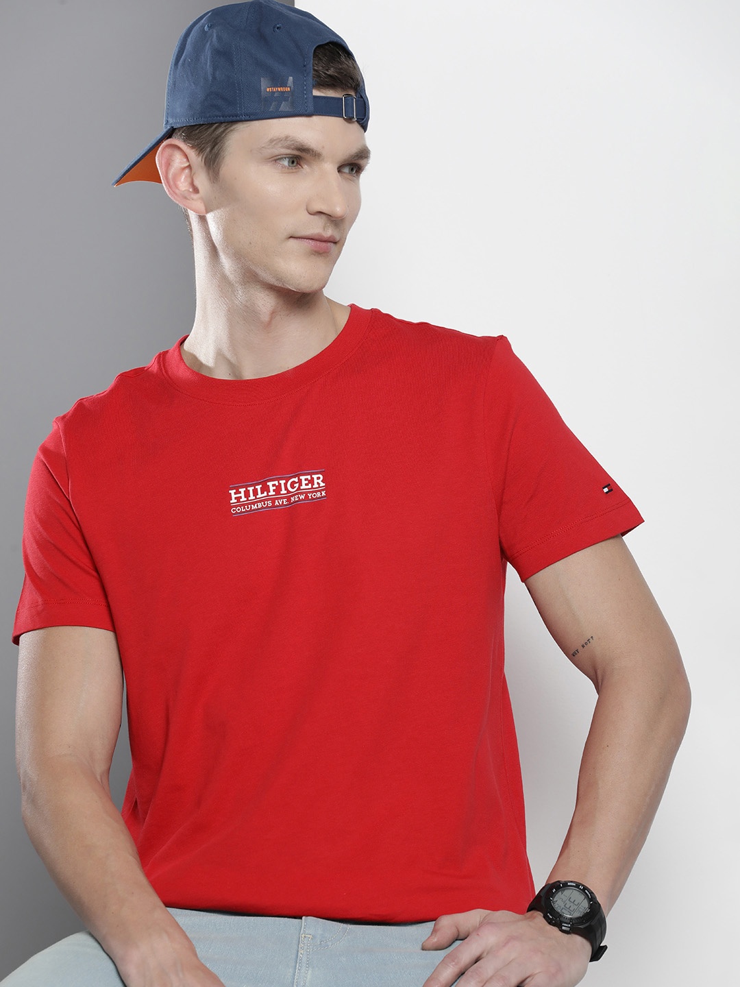 

Tommy Hilfiger Brand Logo Printed Pure Cotton Slim Fit T-shirt, Red