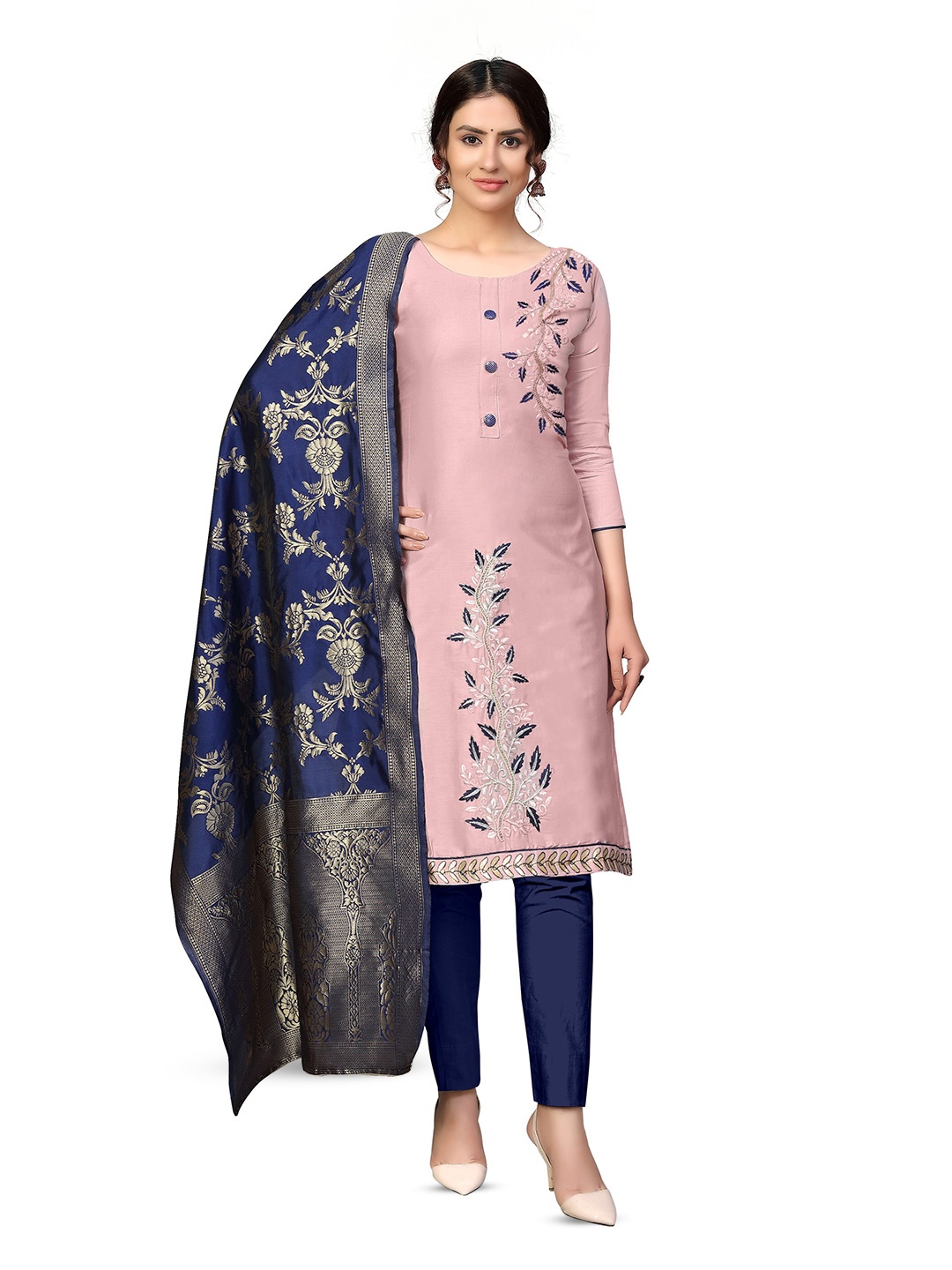 

MANVAA Ethnic Motifs Embroidered Unstitched Dress Material, Violet