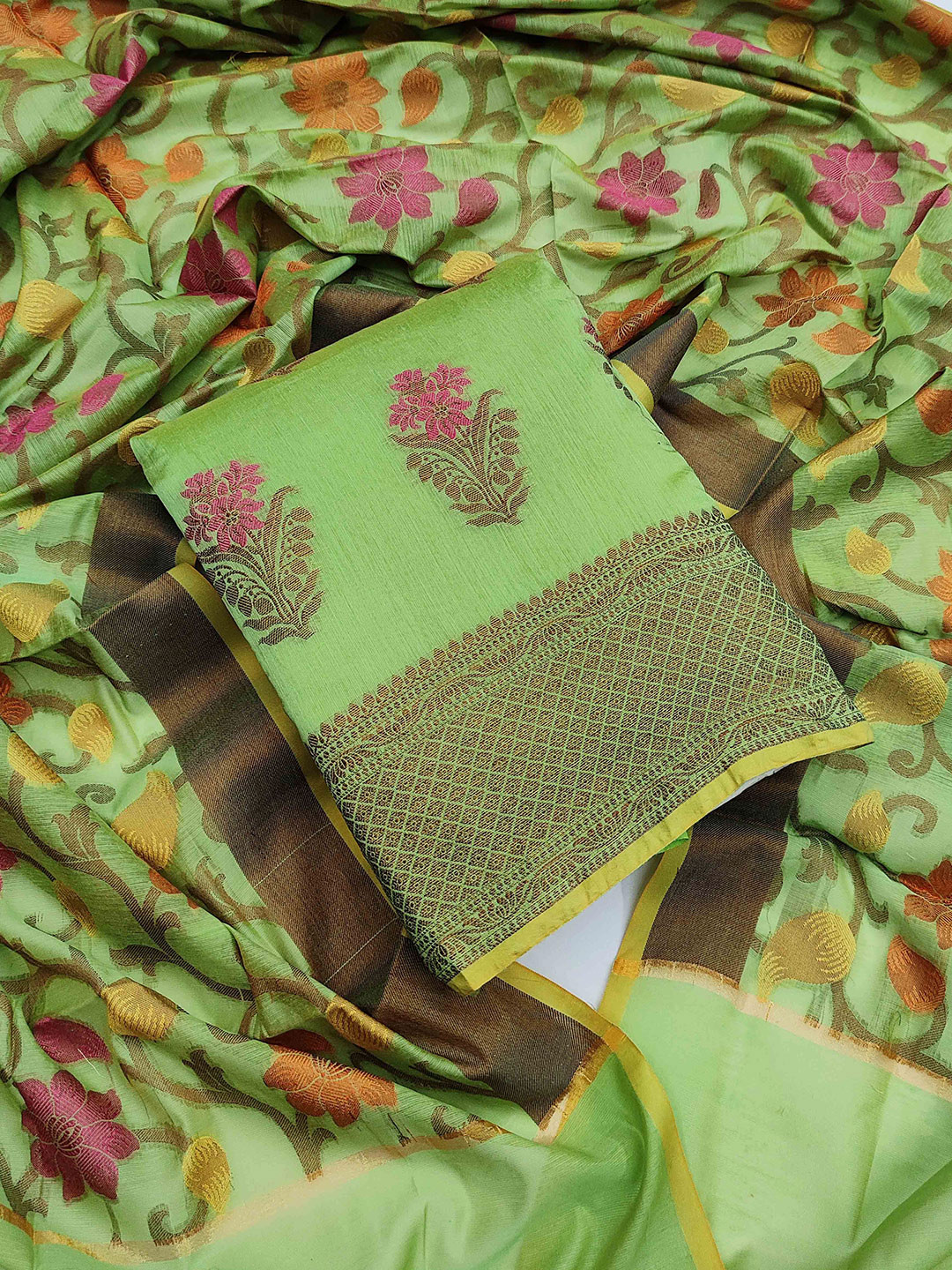 

MANVAA Ethnic Motifs Woven Design Unstitched Dress Material, Green