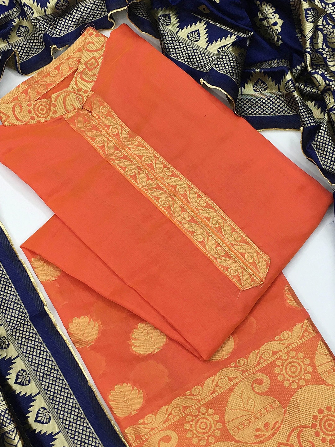 

MANVAA Woven Design Unstitched Dress Material, Peach