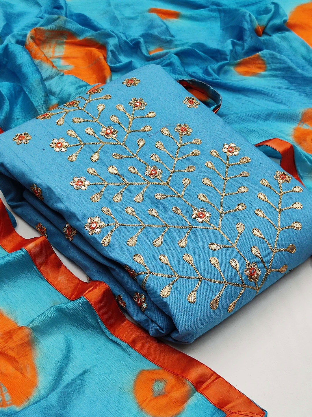 

MANVAA Embellished Pure Cotton Unstitched Dress Material, Blue