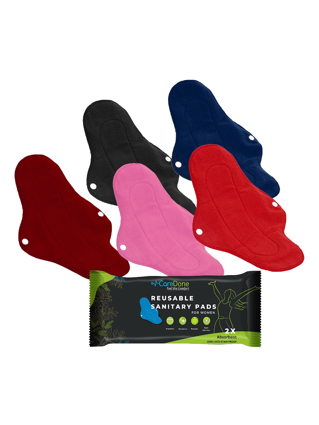 

CareDone Set Of 5 Reusable Very Absorbent Cloth Sanitary Pads, Red