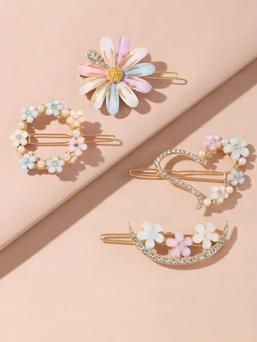 

DN Creation Set Of 4 Rhinestone Flower Hair Clips, White