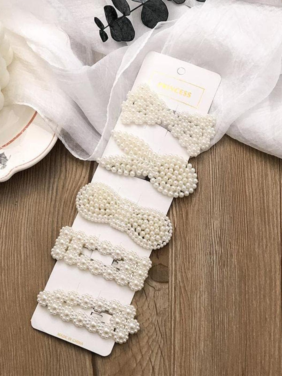 

DN Creation Set of 5 Pearl Beaded Claw Clips, White