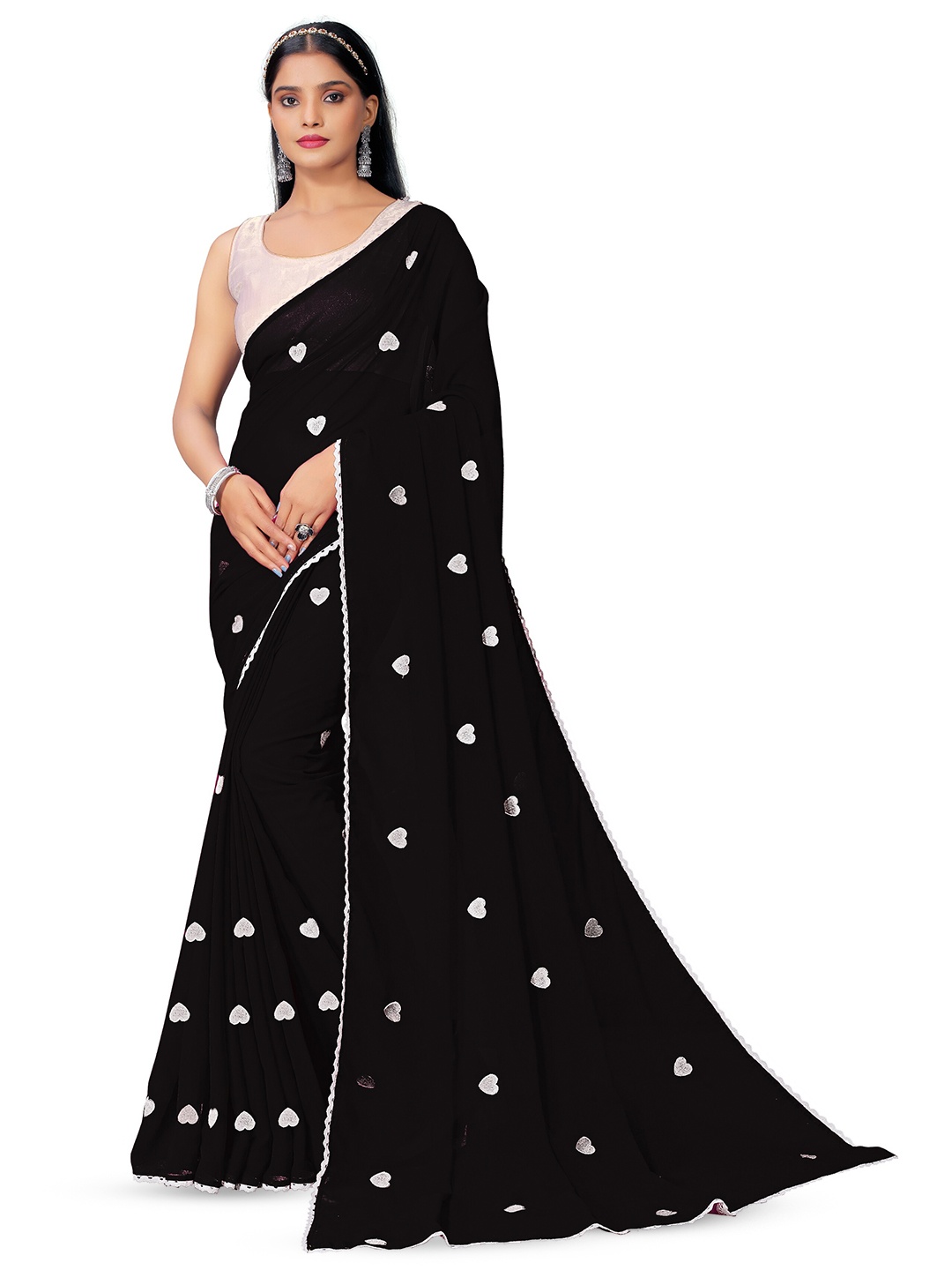 

KALINI Geometric Pure Georgette Saree, Black