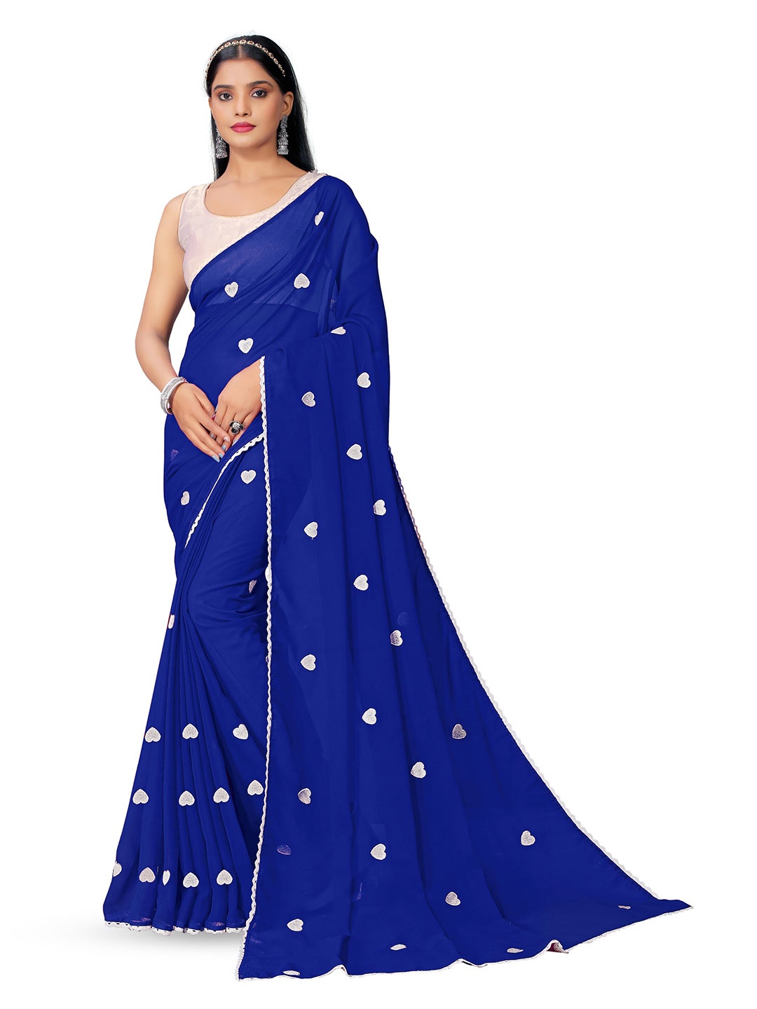 

KALINI Geometric Printed Pure Georgette Saree, Blue
